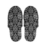 Black And White Calavera Skull Print Slippers