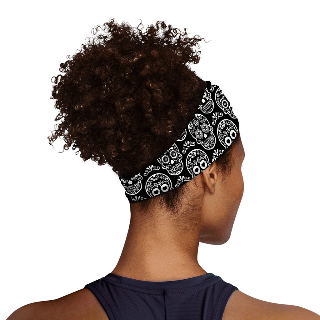 Black And White Calavera Skull Print Sports Headband