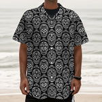 Black And White Calavera Skull Print Textured Short Sleeve Shirt