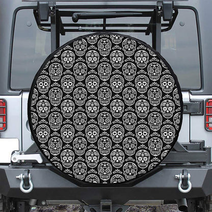 Black And White Calavera Skull Print Tire Cover