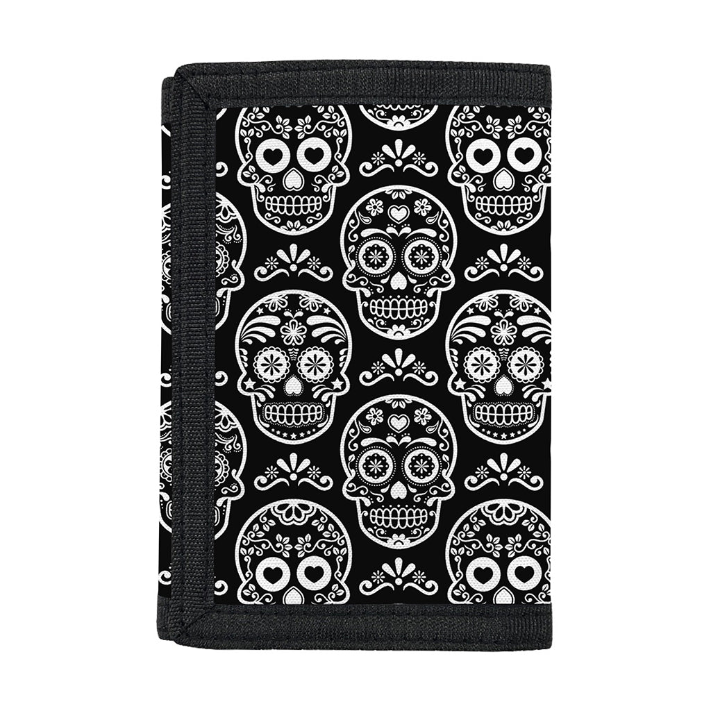 Black And White Calavera Skull Print Trifold Wallet