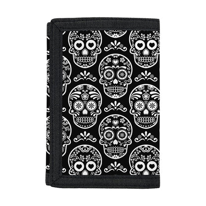 Black And White Calavera Skull Print Trifold Wallet