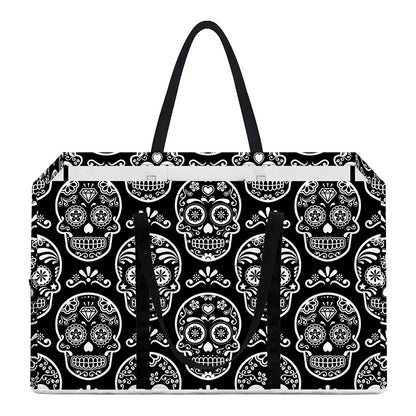 Black And White Calavera Skull Print Utility Tote Bag