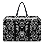 Black And White Calavera Skull Print Utility Tote Bag