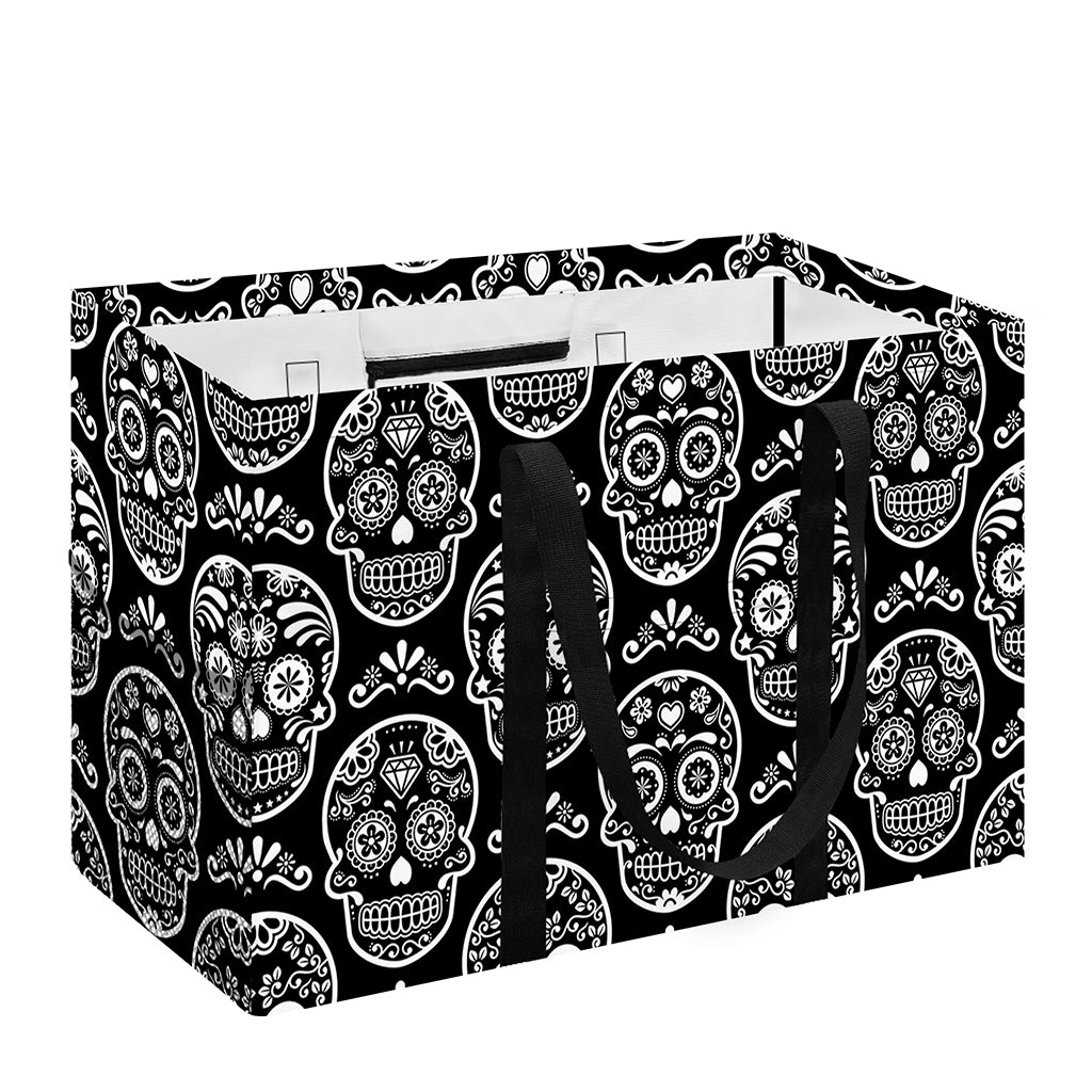 Black And White Calavera Skull Print Utility Tote Bag