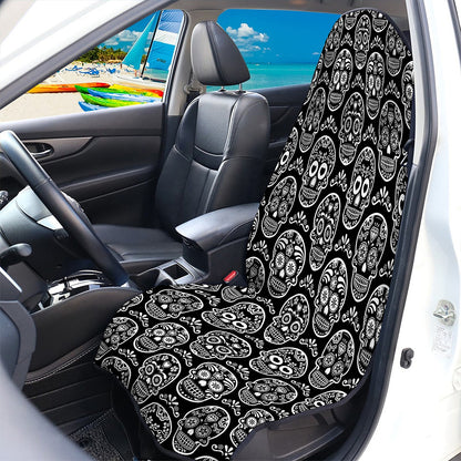 Black And White Calavera Skull Print Waterproof Car Seat Cover