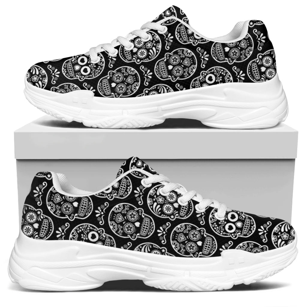 Black And White Calavera Skull Print White Chunky Shoes