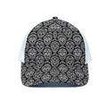 Black And White Calavera Skull Print White Mesh Trucker Hat