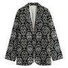 Black And White Calavera Skull Print Women's Cotton Blazer