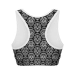 Black And White Calavera Skull Print Women's Sports Bra