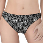 Black And White Calavera Skull Print Women's Thong