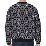 Black And White Calavera Skull Print Zip Sleeve Bomber Jacket