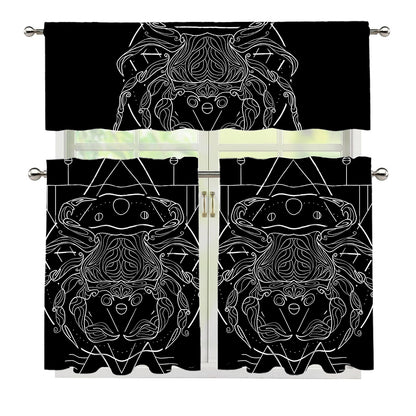 Black And White Cancer Sign Print 3 Piece Kitchen Curtains