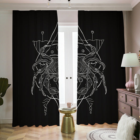 Black And White Cancer Sign Print Blackout Pencil Pleat Curtains