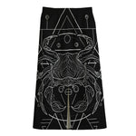 Black And White Cancer Sign Print Cotton Front Slit Maxi Skirt