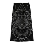 Black And White Cancer Sign Print Cotton Front Slit Maxi Skirt