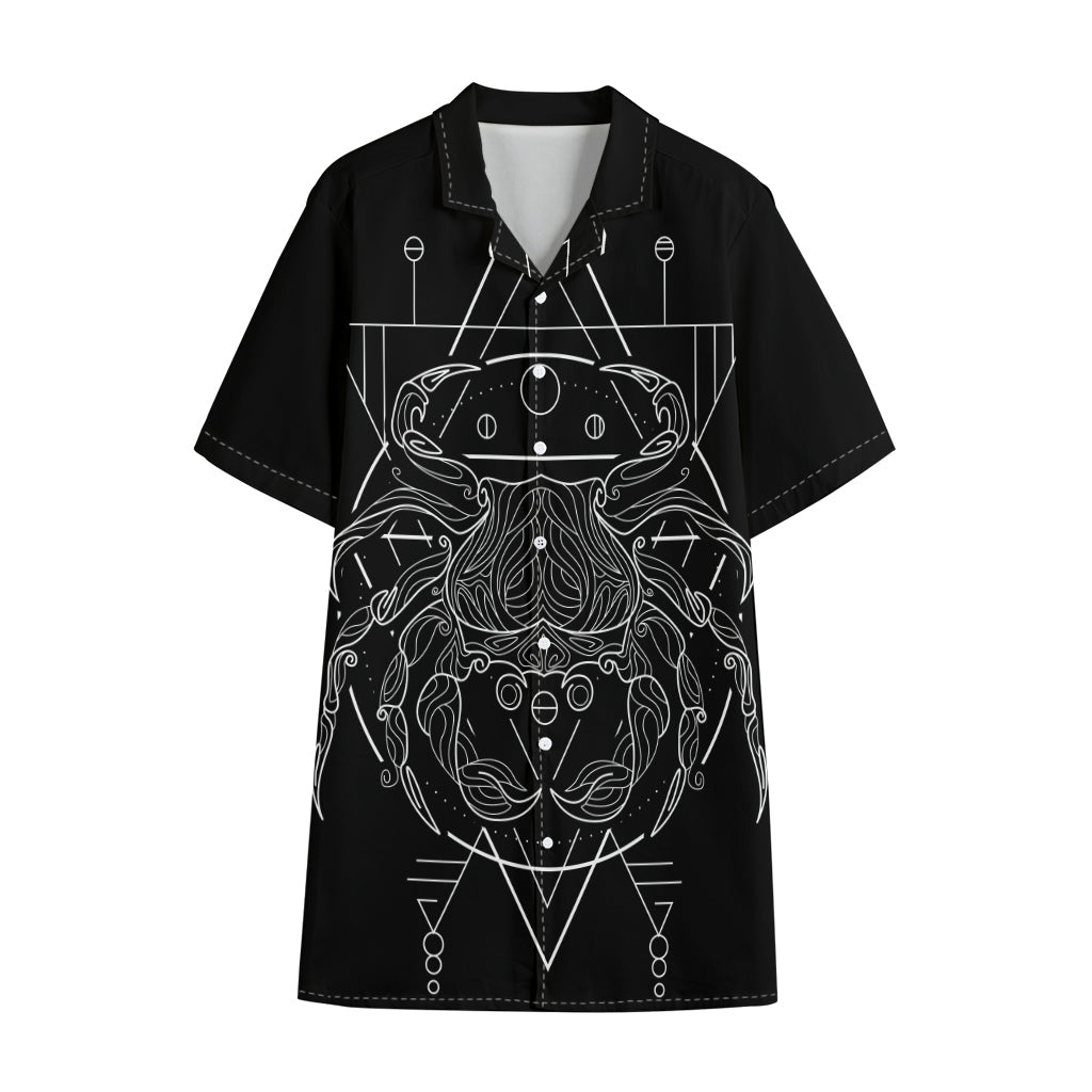Black And White Cancer Sign Print Cotton Hawaiian Shirt