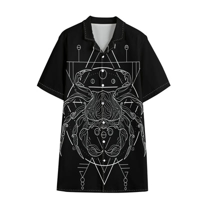 Black And White Cancer Sign Print Cotton Hawaiian Shirt