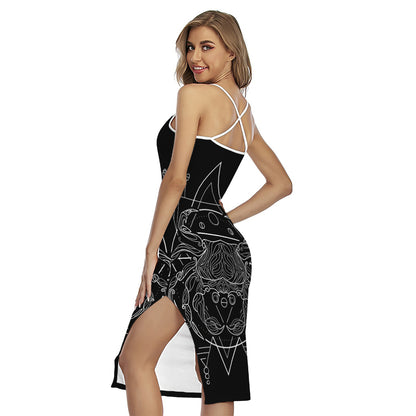Black And White Cancer Sign Print Cross Back Cami Dress