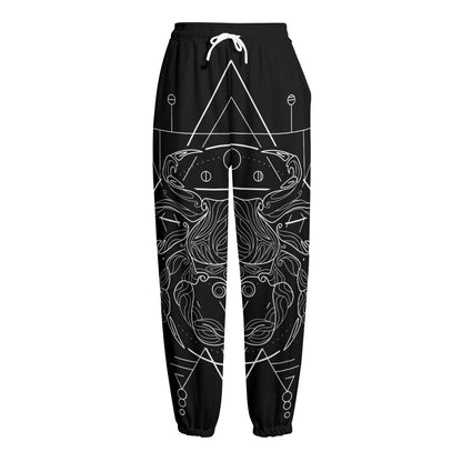 Black And White Cancer Sign Print Fleece Lined Knit Pants