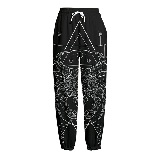 Black And White Cancer Sign Print Fleece Lined Knit Pants