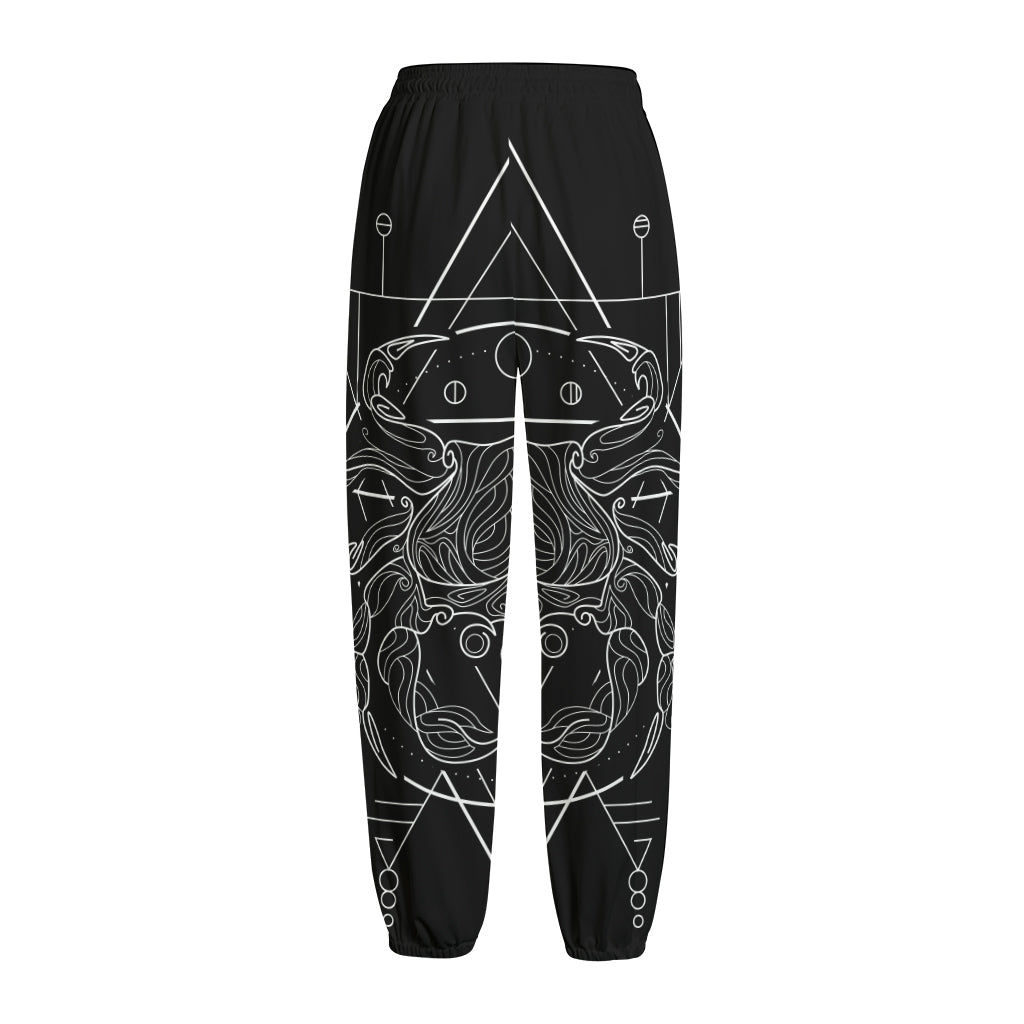 Black And White Cancer Sign Print Fleece Lined Knit Pants