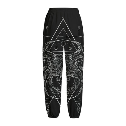 Black And White Cancer Sign Print Fleece Lined Knit Pants