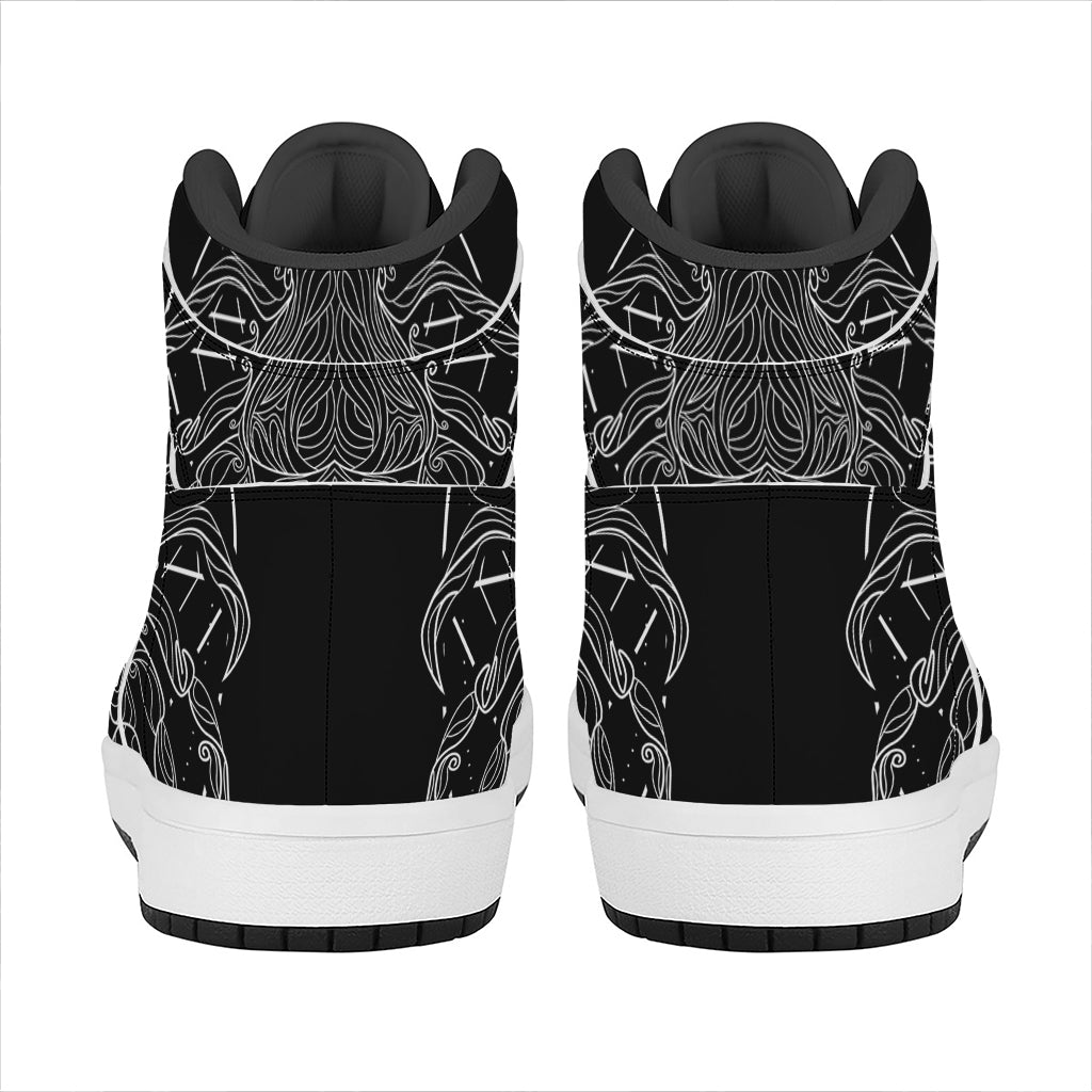 Black And White Cancer Sign Print High Top Leather Sneakers