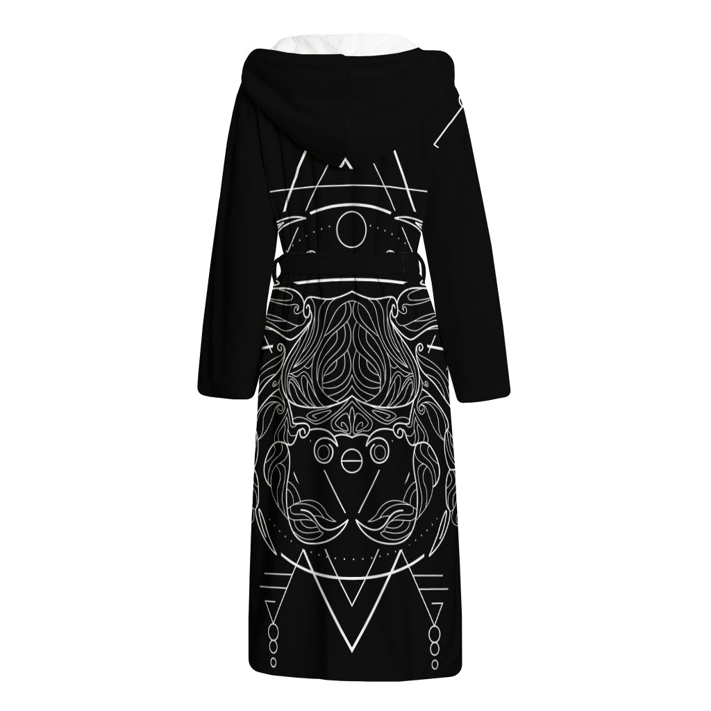 Black And White Cancer Sign Print Hooded Bathrobe