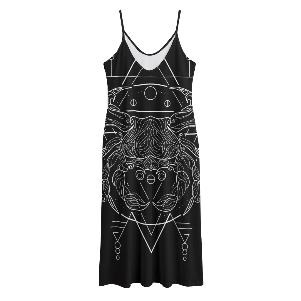 Black And White Cancer Sign Print Jersey Midi Cami Dress