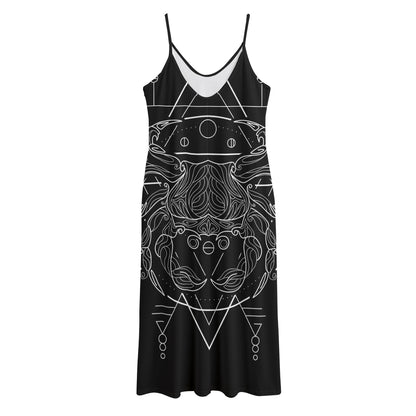 Black And White Cancer Sign Print Jersey Midi Cami Dress