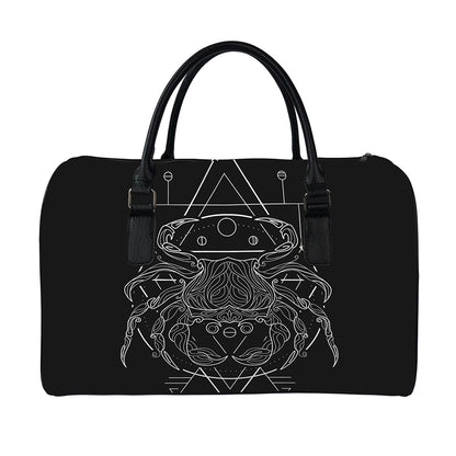 Black And White Cancer Sign Print Leather Duffle Bag