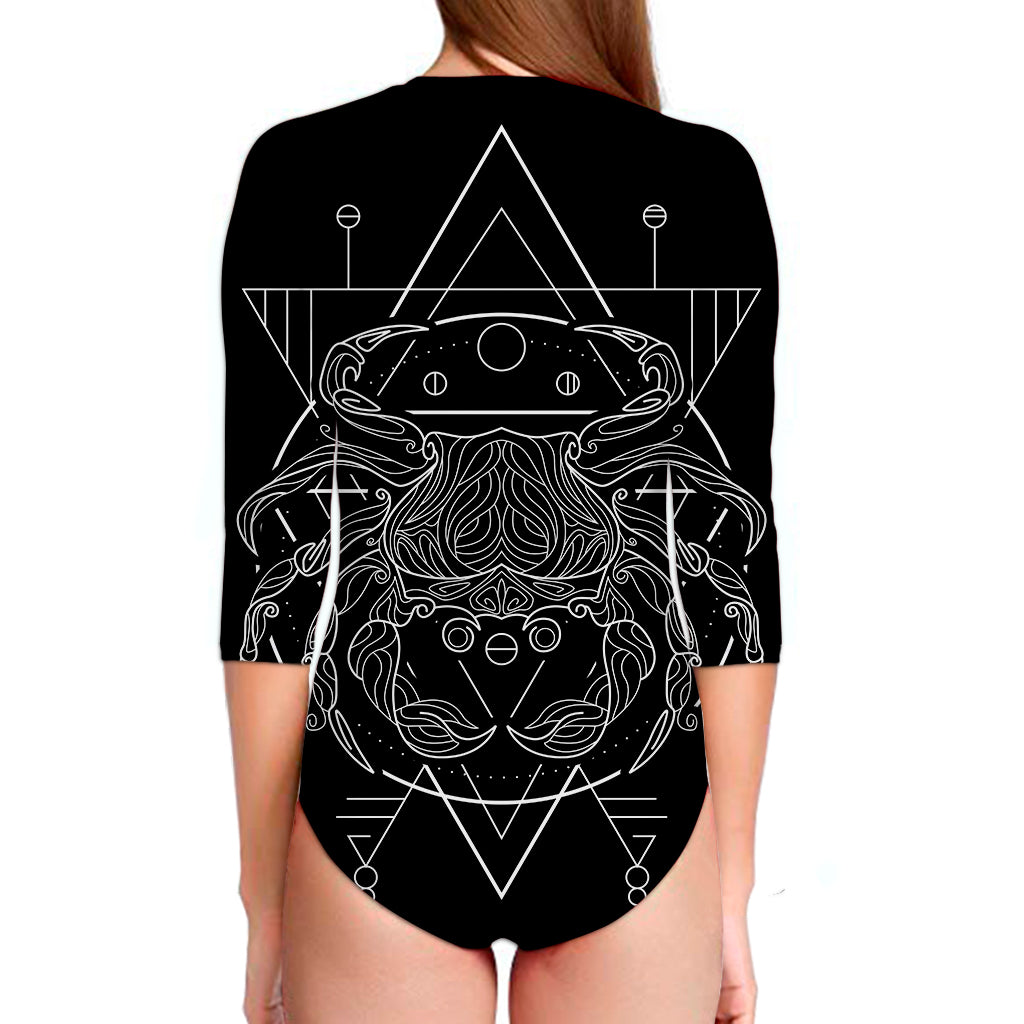 Black And White Cancer Sign Print Long Sleeve Swimsuit