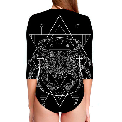 Black And White Cancer Sign Print Long Sleeve Swimsuit