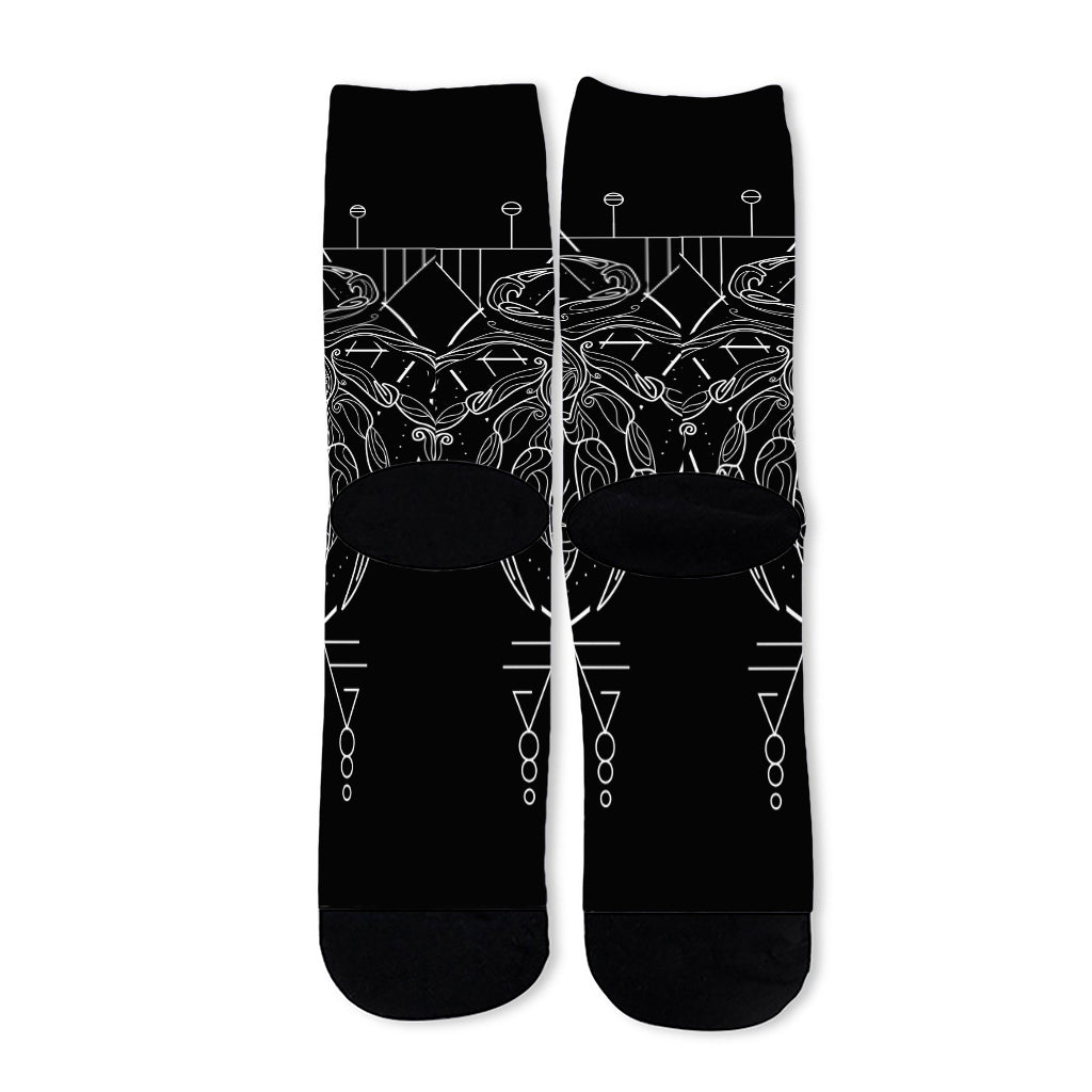 Black And White Cancer Sign Print Long Socks