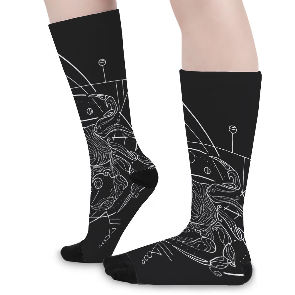 Black And White Cancer Sign Print Long Socks