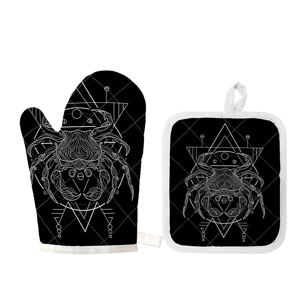 Black And White Cancer Sign Print Oven Mitt And Pot Holder Set