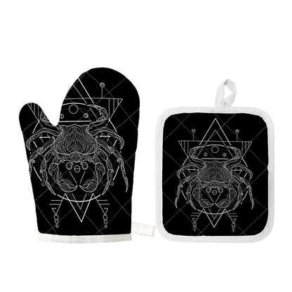 Black And White Cancer Sign Print Oven Mitt And Pot Holder Set