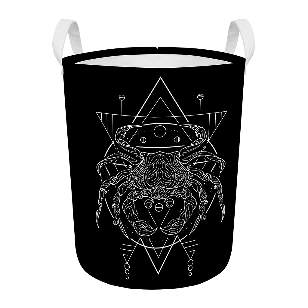 Black And White Cancer Sign Print Round Laundry Basket