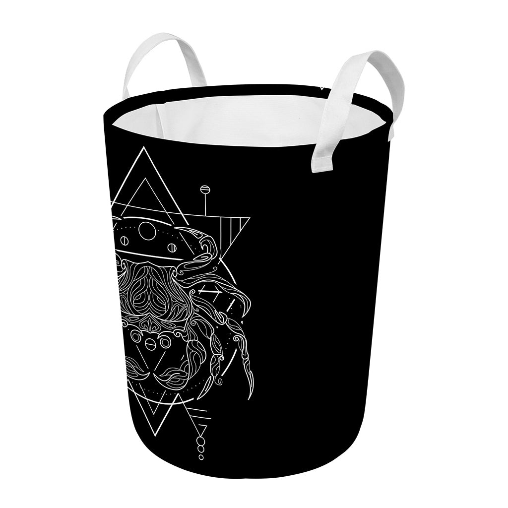 Black And White Cancer Sign Print Round Laundry Basket