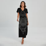Black And White Cancer Sign Print Short Sleeve Maxi Dress