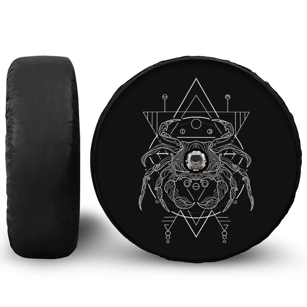 Black And White Cancer Sign Print Tire Cover With Camera Hole