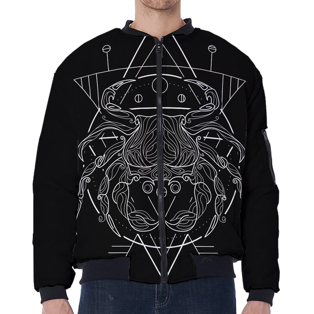 Black And White Cancer Sign Print Zip Sleeve Bomber Jacket
