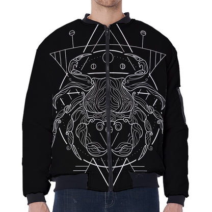 Black And White Cancer Sign Print Zip Sleeve Bomber Jacket