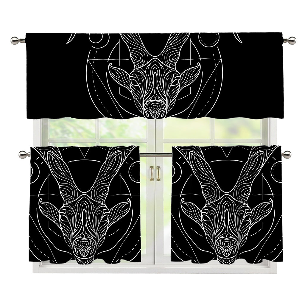 Black And White Capricorn Sign Print 3 Piece Kitchen Curtains