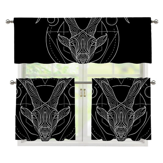 Black And White Capricorn Sign Print 3 Piece Kitchen Curtains