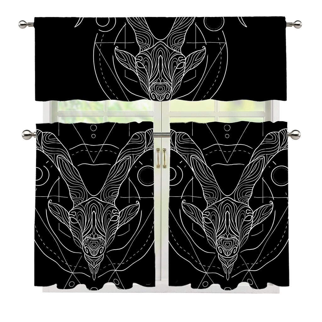 Black And White Capricorn Sign Print 3 Piece Kitchen Curtains