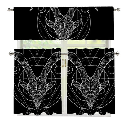 Black And White Capricorn Sign Print 3 Piece Kitchen Curtains