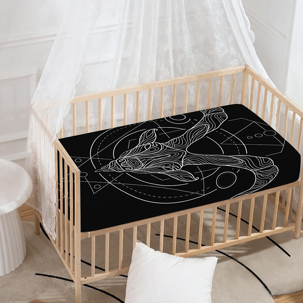 Black And White Capricorn Sign Print Baby Crib Sheet