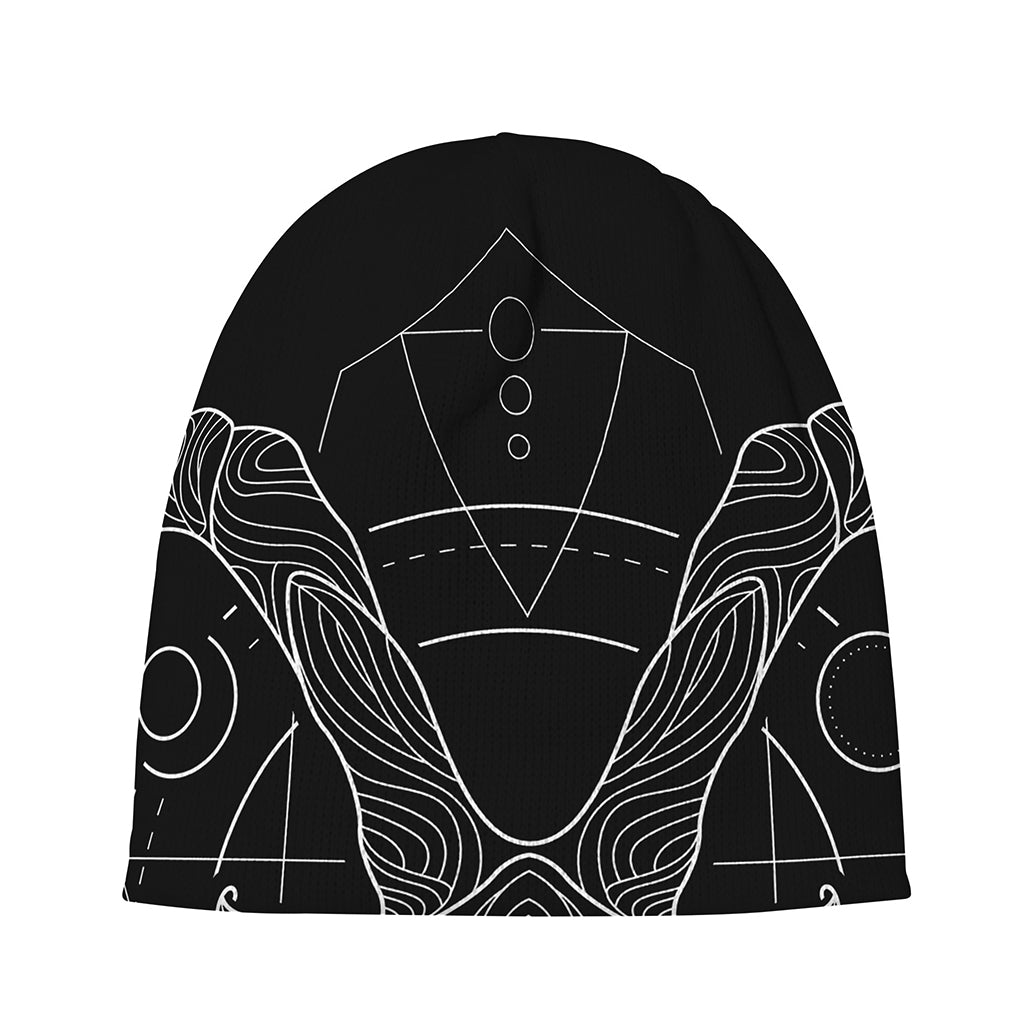 Black And White Capricorn Sign Print Beanie